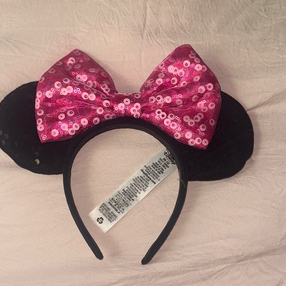 Pink Sequin Bow Headband and blank sequin Mickey ears